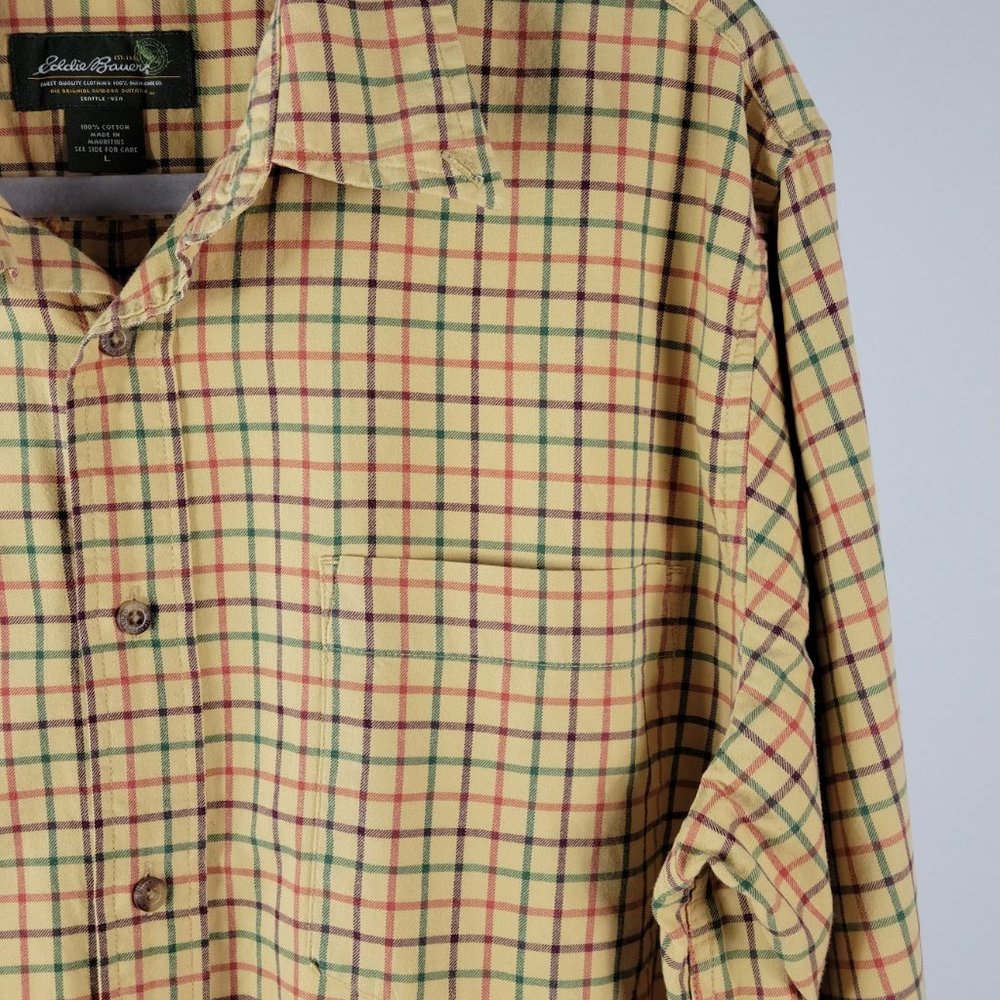 EDDIE BAUER MEN'S Plaid Button-Down Shirt mustard Size Large - Picture 4 of 7